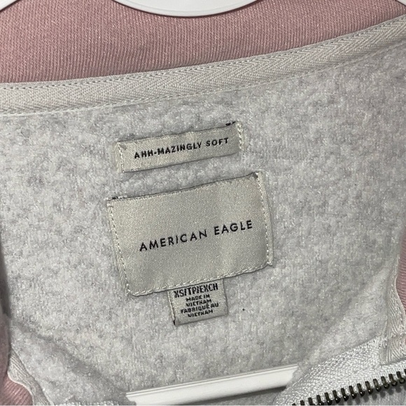 American Eagle Ahh-Mazingly Soft XS Oversized Quarter Zip Pink Gray Coloblock - Picture 2 of 6